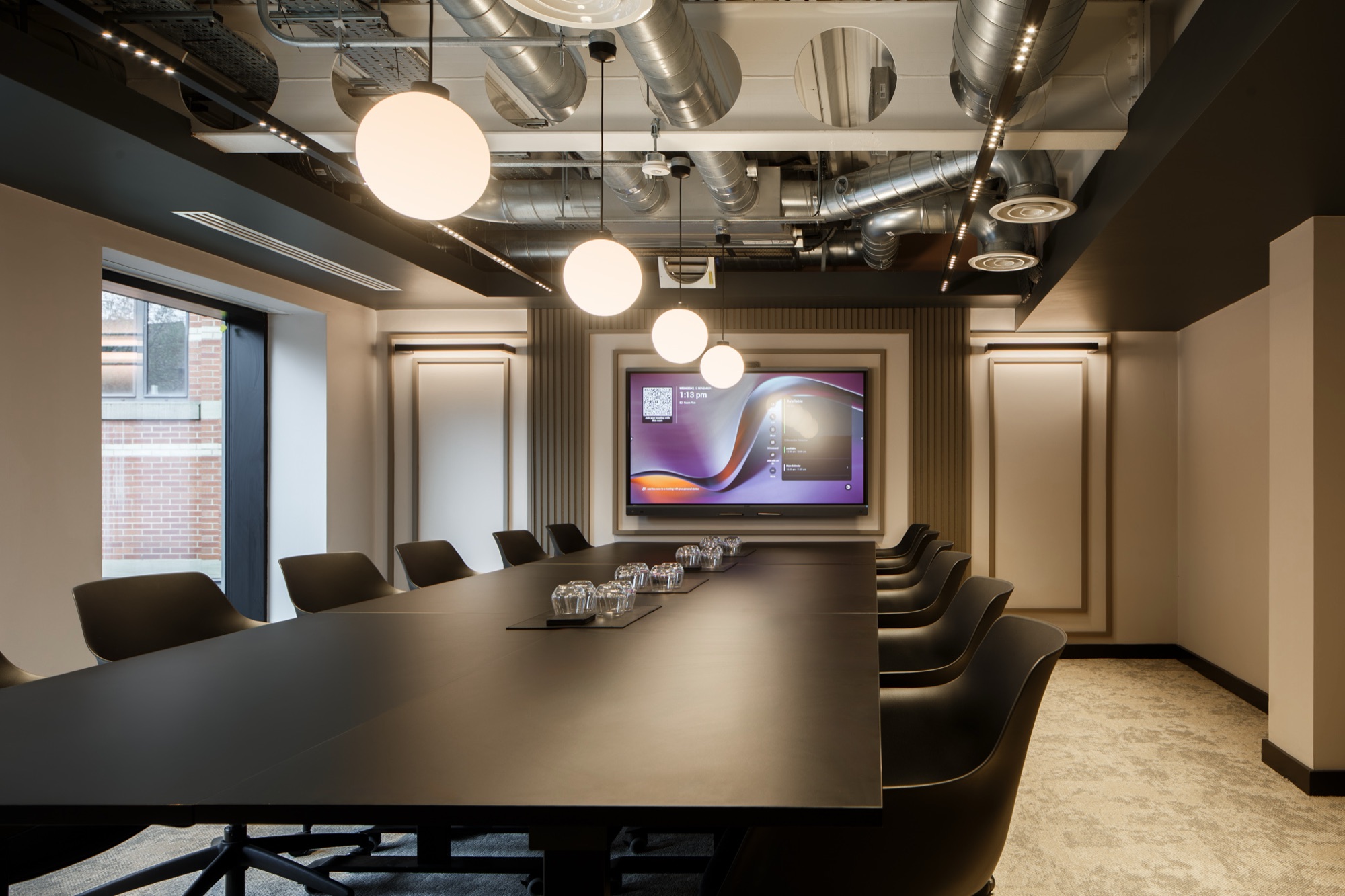 Interior corridor with linear LED lighting