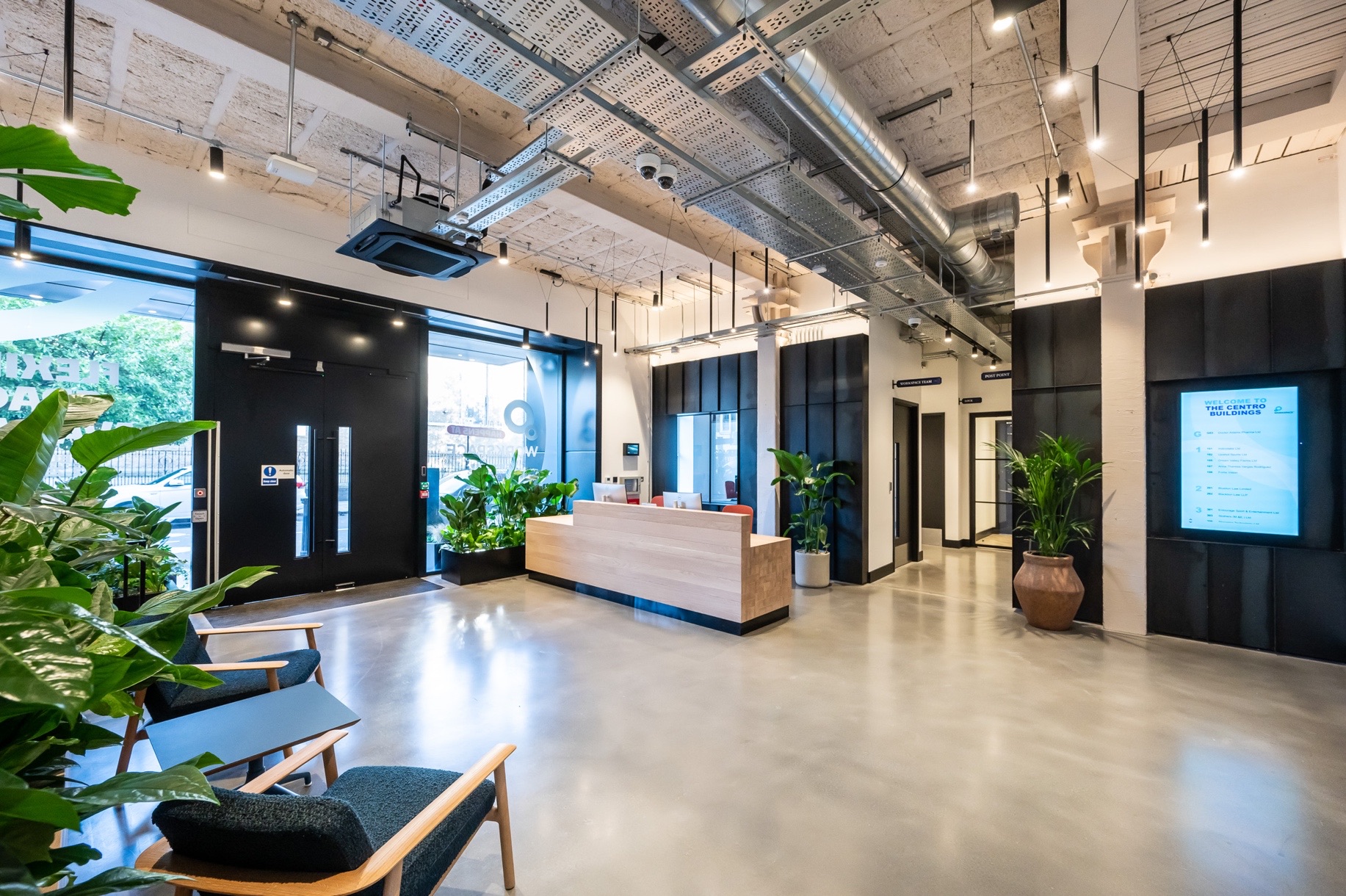 The Centro Buildings Camden — reception with Zava Luce pendants and Aqform lighting